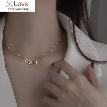 Ожерелье из 925 пробы с двойным квадратным серебряным кулоном и блестящими бриллиантами для женщин, модные ювелирные изделия, милые аксессуары золотой