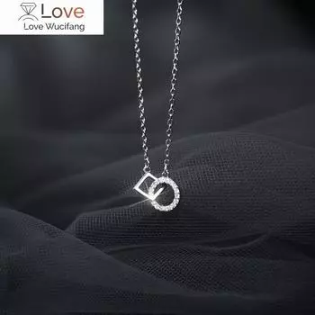 Ожерелье из 925 пробы с двойным квадратным серебряным кулоном и блестящими бриллиантами для женщин, модные ювелирные изделия, милые аксессуары