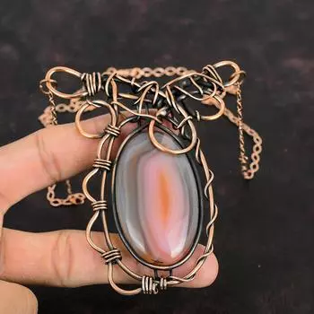 Ожерелье из агата Ботсваны, ожерелье из медной проволоки, ювелирные изделия ручной работы с драгоценными камнями, регулируемое ожерелье, красивые медные украшения, подарки на помолвку