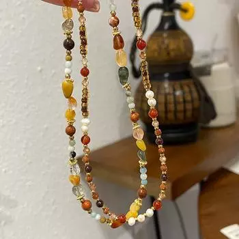 Ожерелье из агата Наньхун, натуральная бирюзовая цепочка на ключицу, женская нишевая пресноводная жемчужина, национальный стиль, ретро, высококачественные аксессуары