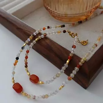 Ожерелье из агата Наньхун, женская новая китайская цепочка Guochao в стиле ретро на ключицу, нишевая литературная и универсальная жемчужная цепочка на шею