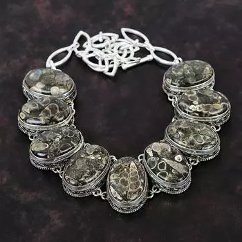 Ожерелье из агата Turritella, ожерелье из стерлингового серебра 925 пробы, ювелирные изделия из натурального драгоценного камня, регулируемая цепочка ручной работы, винтажное ожерелье для подарка Adjustable