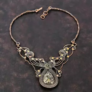 Ожерелье из агата Turritella, ожерелье из медной проволоки, ожерелье с драгоценными камнями, регулируемое ожерелье, ювелирные изделия ручной работы, ожерелье из медной проволоки, подарок для мамы