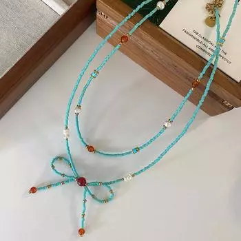 Ожерелье из агата, женская универсальная высококачественная цепочка из натурального камня с бантом на ключицу из титановой стали, не выцветающая бижутерия