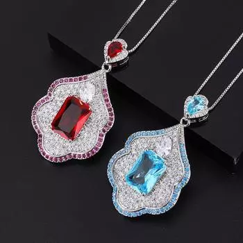 Ожерелье из аквамарина Topa, модное цветовое сочетание, искусственный цвет, сокровище красного цвета, сокровище, морской синий кулон аквамарин