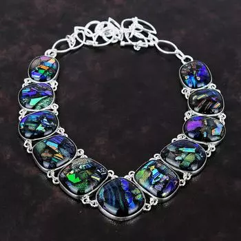 Ожерелье из американского дихроичного стекла, оригинальное ожерелье из драгоценных камней, ожерелье из стерлингового серебра 925 пробы, регулируемое ожерелье-цепочка, ювелирные изделия ручной работы для подарка Adjustable
