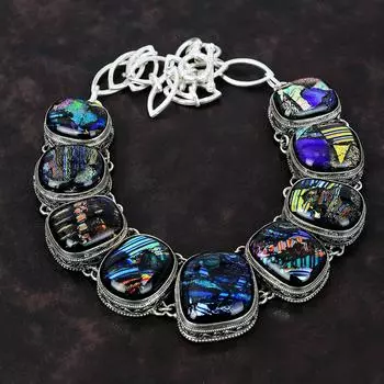 Ожерелье из американского дихроичного стекла, ожерелье ручной работы с драгоценными камнями, ожерелье из стерлингового серебра 925 пробы, регулируемое ожерелье-цепочка, винтажные украшения для подарка Adjustable