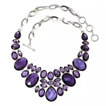 Ожерелье из аметиста и кварца, драгоценный камень, ручная работа, этнические серебряные украшения 18-20