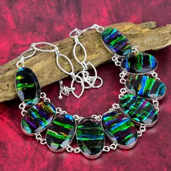 Ожерелье из аммолита, ювелирные изделия из драгоценных камней, ожерелье из стерлингового серебра 925 пробы, регулируемая цепочка ручной работы, подарок для жены, ювелирные изделия Adjustable with 18 inches зелёный