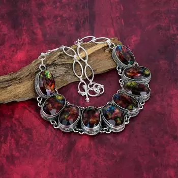 Ожерелье из аммолита, ювелирные изделия из драгоценных камней, ожерелье из стерлингового серебра 925 пробы, регулируемая цепочка ручной работы, подарок для жены, ювелирные изделия Adjustable With 18 Inches красный