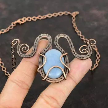 Ожерелье из ангелита, ожерелье из медной проволоки, регулируемое ожерелье, уникальные медные украшения, ожерелье ручной работы, ожерелье из драгоценных камней, подарок для матери