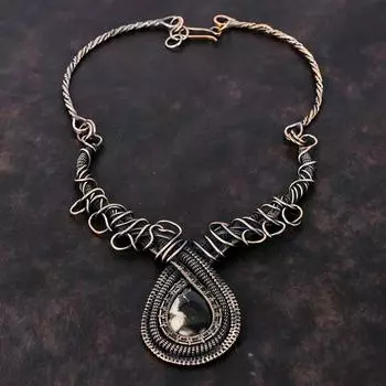 Ожерелье из арахисового дерева и яшмы, обернутое медной проволокой, ожерелье с драгоценными камнями, регулируемое ожерелье, ожерелье из медной проволоки ручной работы, подарок на помолвку