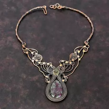 Ожерелье из эвдиалита, обернутое медной проволокой, ожерелье, ювелирные изделия из эвдиалита ручной работы, регулируемое ожерелье из драгоценных камней, ювелирное изделие из медной проволоки, подарок на свадьбу