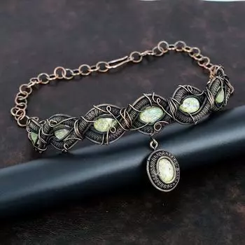 Ожерелье из австралийского тройного опала, ожерелье из медной проволоки, регулируемое ожерелье-цепочка, медные ювелирные изделия, подарки для нее, этнические украшения ручной работы