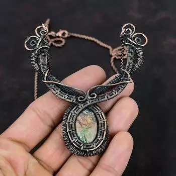 Ожерелье из азурита и малахита, ожерелье из медной проволоки, стильное ожерелье, медное ювелирное ожерелье ручной работы для подарков на годовщину