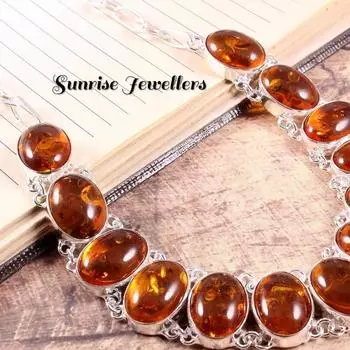 Ожерелье из балтийского янтаря 925 пробы, серебряное ожерелье из янтаря Free Size оранжевый