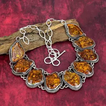 Ожерелье из балтийского янтаря Ювелирные изделия ручной работы из драгоценных камней, ожерелье из стерлингового серебра 925 пробы Ювелирные изделия уникального дизайна, регулируемое ожерелье-цепочка Adjustable with 18 inches жёлтый