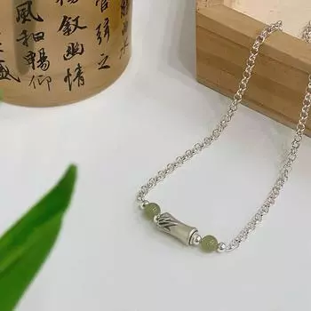 Ожерелье из бамбука Хотанского нефрита Женский ретро национальный тренд Простой нишевый дизайн Подарок