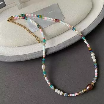 Ожерелье из барочного жемчуга, женская цепочка для свитера в стиле ретро из натурального камня, невыцветающая турмалиновая цепочка с бусинами на шею