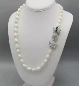 Ожерелье из белого барочного пресноводного жемчуга ручной работы 10-12 мм с микро-инкрустацией из циркона, застежкой в виде головы леопарда, 60 см, модная бижутерия