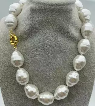 ОЖЕРЕЛЬЕ ИЗ БЕЛОГО БАРОЧНОГО ЖЕМЧУГА ЮЖНОГО МОРЯ 20 мм 17