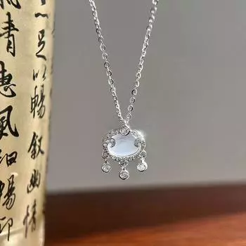 Ожерелье из белого халцедона с замком мира, новое, высококачественное, китайское, ретро, ключичная цепочка