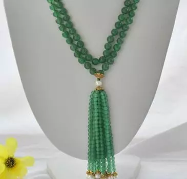 Ожерелье из белого круглого жемчуга с зеленым нефритом 8 мм, длина 40 дюймов