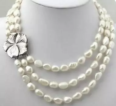 Ожерелье из белого пресноводного жемчуга в 3 ряда, колье, модные украшения для свадебной вечеринки