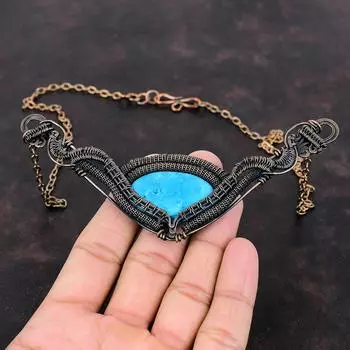 Ожерелье из бирюзового камня Аризоны, ожерелье из медной проволоки, регулируемое цепочное ожерелье, ювелирные изделия из меди, ожерелье ручной работы, подарок на годовщину