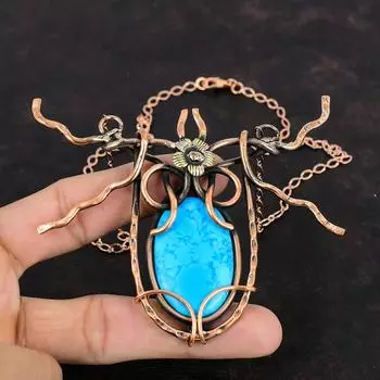 Ожерелье из бирюзы Аризоны, ожерелье из медной проволоки, регулируемое цепочное ожерелье, медные украшения ручной работы, ожерелье из драгоценных камней, подарки для женщин