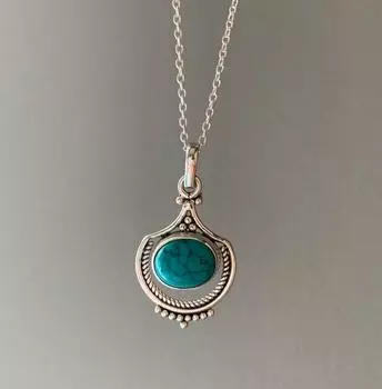 Ожерелье из бирюзы, Нежное ожерелье, Ожерелье в стиле бохо, Ожерелье из бирюзы, Ожерелье из бирюзового серебра, Подарки из бирюзы Free Size синий