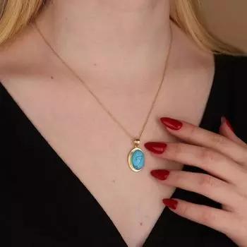 Ожерелье из бирюзы с линейным драгоценным камнем для женщин, ожерелье из золота или серебра для женщин, овальный кулон с драгоценным камнем, изящный подарок по случаю дня рождения 14-18 Inch синий