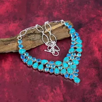 Ожерелье из бирюзы Санта-Роза, голубого топаза 925 пробы, ожерелье ручной работы с драгоценными камнями, подарки для жены, совершенно новое ожерелье Adjustable With 18 Inches синий