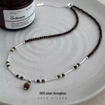 Ожерелье из бисера Banyan Tree S925 Silver Tiger Eye - Женская мода, легкая роскошь, стильная цепочка на ключицу NS2987 серебряный