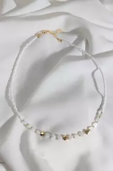 Ожерелье из бисера Белое сердце