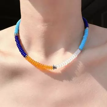 Ожерелье из бисера цвета «лето океан пляж атмосфера» сине-желтая глазурь, подходящая по цвету, отпускной ветер цвет ключицы цепочка V71