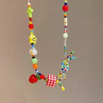 Ожерелье из бисера Dopamine Colorful Apple Star - легкая роскошная летняя цепочка на ключицу, 2025 г. Bead