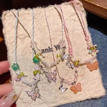 Ожерелье из бисера и бабочки «Сладкий темперамент» Xiaohongshu: Легкие роскошные и универсальные украшения на ключицу для женщин X1561