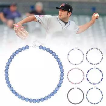 Ожерелье из бисера и цепи в бейсбольном стиле для мужчин, коллекция Bling Ice, команда любителей подарков для мальчиков, ожерелье R2Q2 Blue White Grey-One size