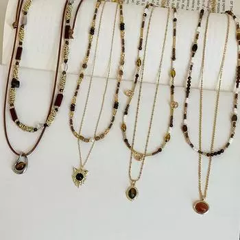 Ожерелье из бисера и камня Майяра с тигровым глазом, женская осенне-зимняя ретро-легкая роскошная нишевая модная универсальная цепочка на шею, цепочка на свитер