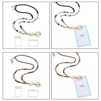 Ожерелье из бисера и шнурка для ключей и держателя карт, ожерелье из натурального камня для женщин, держатель для очков, шнурок чёрный