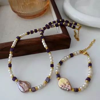 Ожерелье из бисера из фиолетового нефрита и агата, аксессуары из натурального барочного жемчуга на ключицу, легкая роскошная ретро-цепочка в китайском стиле