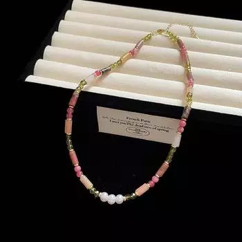 Ожерелье из бисера из натурального камня цвета дофамина, женское, свежее, милое, изысканное, модное, универсальное, цепочка на шею, цепочка на ключицу