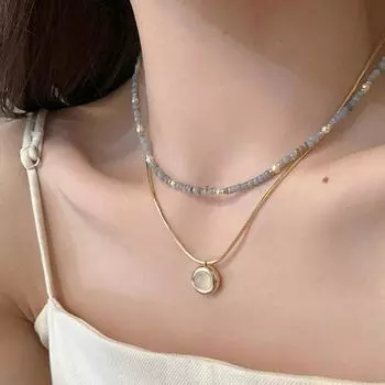 Ожерелье из бисера из свежего синего натурального камня, женская, нишевая, высокого класса, легкая, роскошная, элегантная, универсальная, на шею, цепочка на ключицу