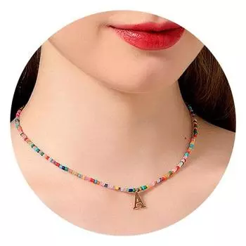 Ожерелье из бисера, красочный кулон, богемный регулируемый стиль, бусы с алфавитом, длина, нержавеющая сталь, для женщин и девочек, персонализированные начальные буквы D