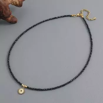 Ожерелье из бисера ручной работы из черной шпинели, ниша, подвеска из высококачественной нержавеющей стали, универсальный темперамент, цепочка на ключицу 40CM