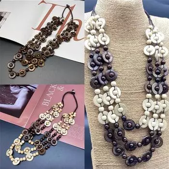 Ожерелье из бисера, трехслойное ожерелье в стиле бохо, аксессуары для свитера, цепочки, деревянные 78cm