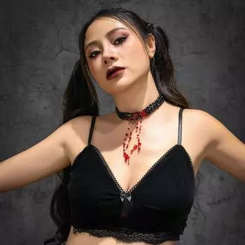 Ожерелье из бисера в готическом стиле, ожерелье с красной каплей крови, искусственная кровь, имитация кристалла, кисточка, Хэллоуин 1