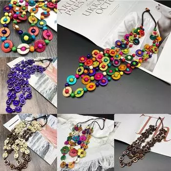 Ожерелье из бисера в виде цепочки-свитера, трехслойное, деревянное, в стиле бохо, аксессуары, ожерелье 78cm