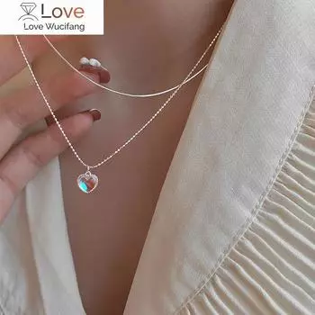 Ожерелье из блестящего синего серебра 925 пробы с подвеской в виде сердца для женщин, женская цепочка для ключицы